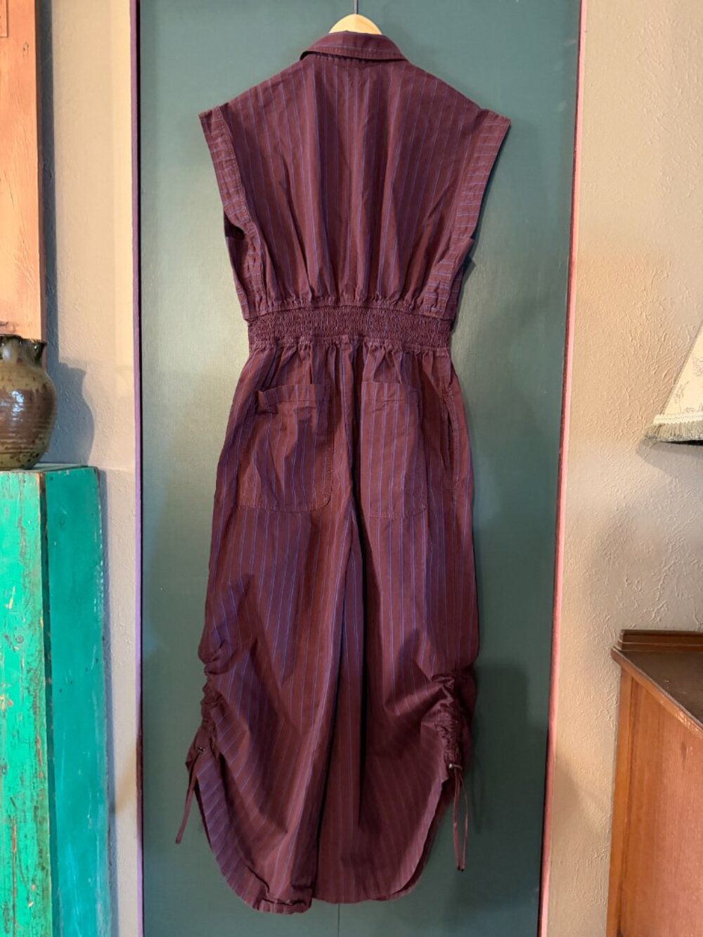 By Anthropologie Striped Shirting Parachute Jumpsuit, size M - Picture 2 of 11